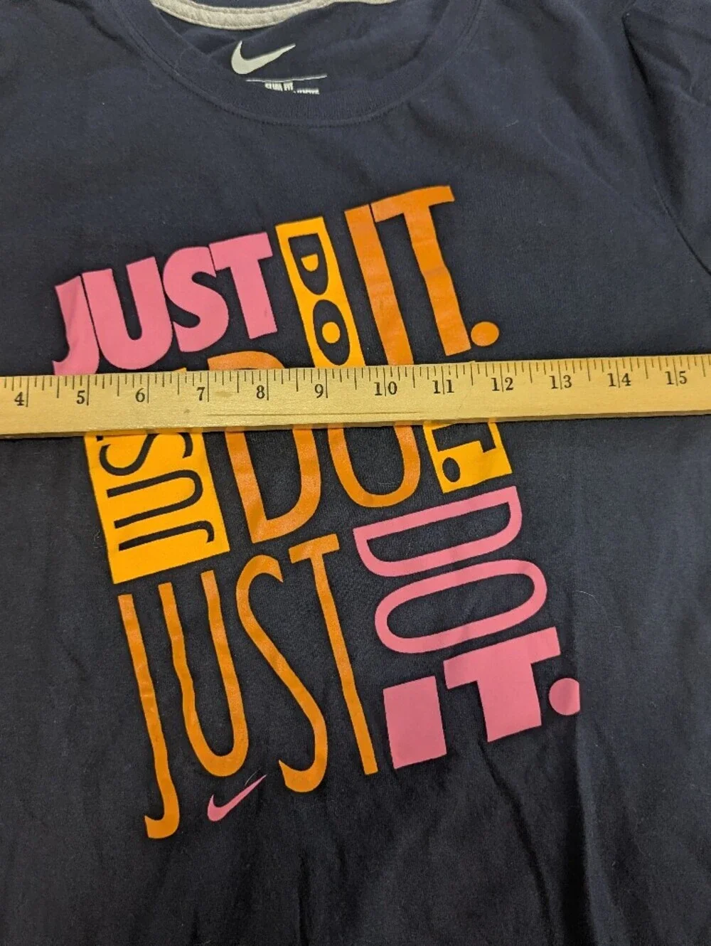 Nike Just Do It T Shirt Womens Large Navy Blue Graphic Slim Fit Tee Cotton
